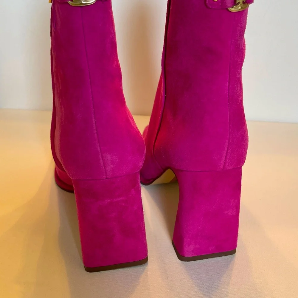 NIB SAM EDELMAN IRIE SQUARE TOE BRIGHT DAHLIA SUEDE ANKLE BOOTIE WOMENS 8.5 WIDE - Picture 9 of 15